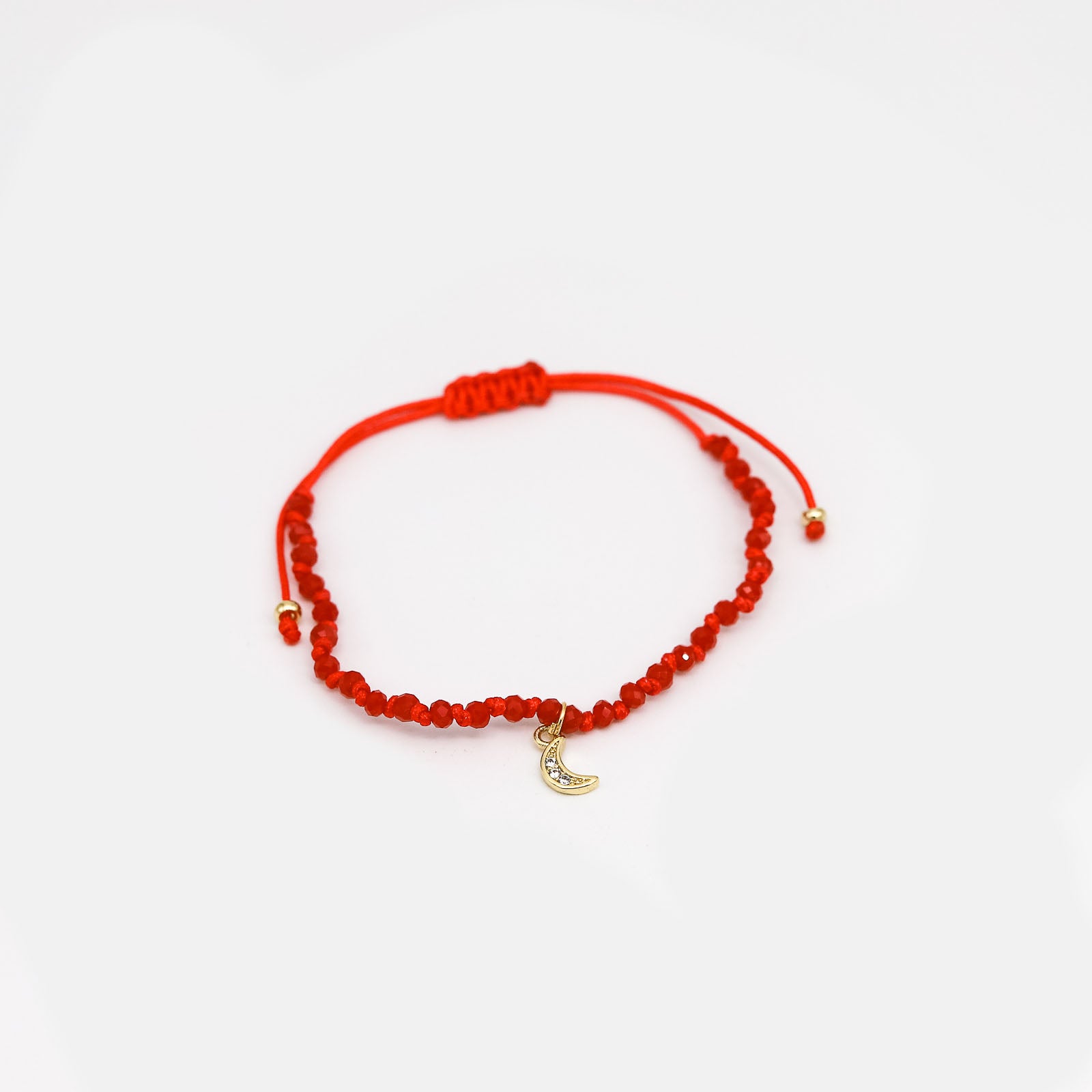 Pulsera Vera Hilo Nudo Tono Rojo Luna Strass